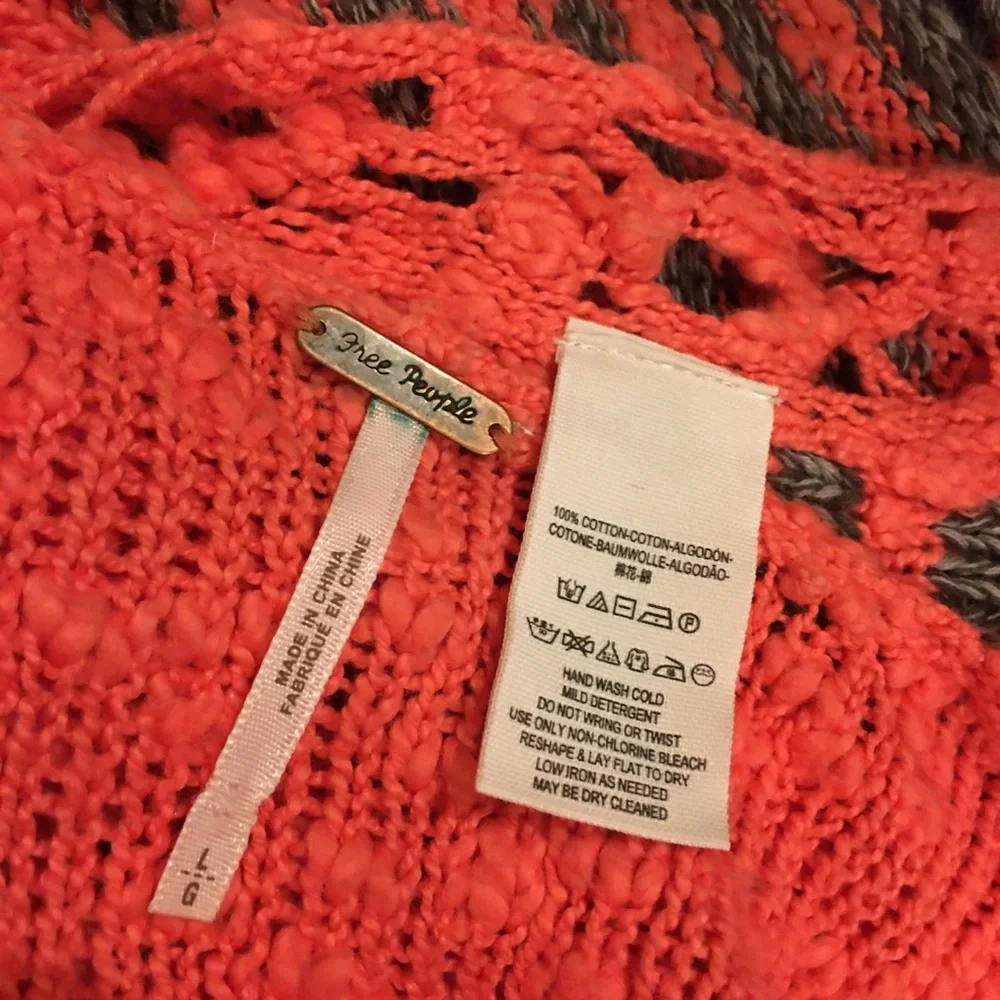 Free People Orange Gray Striped Nubby Knit Sweater Sz L